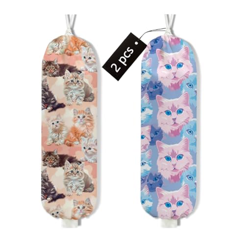 2Pcs Cat Plastic Bag Holder, Cat Lover Gifts Wall Mount Grocery Bag Holder - color: multicolour 1327