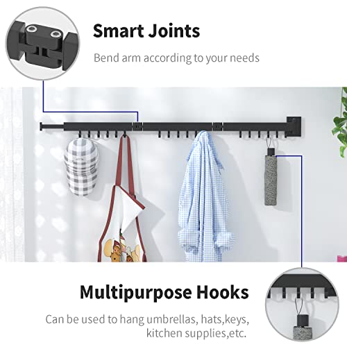 ptlsy Wall Mounted Portable Folding Clothes Drying Rack with Hooks,Space Saver Clothes Hangers Design Universal for Balcony, Mudroom, Bedroom, Kitchen, Foldable Laundry Rack (3-Pole Black) - style: M-3-Black