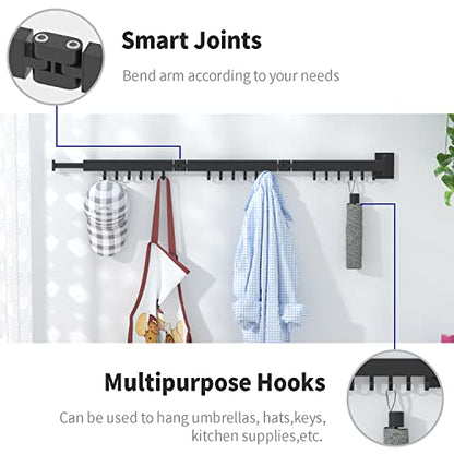 ptlsy Wall Mounted Portable Folding Clothes Drying Rack with Hooks,Space Saver Clothes Hangers Design Universal for Balcony, Mudroom, Bedroom, Kitchen, Foldable Laundry Rack (3-Pole Black) - style: M-3-Black