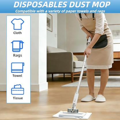 4 in 1 Snap Grip Mini Mop with Squeegee, Floor Scrub Brush with Long Handle