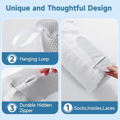 2PCS XXL Shoe Washing Machine Bag with Adjustable Shoes Trees - Heavy Duty Reusable Shoe Laundry Bag for Washer and Dryer - 360° Deep Clean & Protect Chenille Microfiber Sneakers Wash Bags - White - color: White