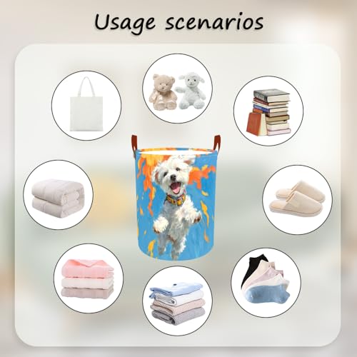 Laundry Basket 15.7x19.7 in White Puppy Autumn Hamper for Bedroom - color: colorful1250