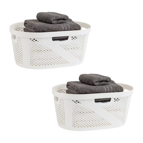 Mind Reader 40L Ventilated Laundry Baskets, Lightweight Clothes Hamper with Cutout Handles for Bathrooms and Closets, Plastic, Set of 2, White - color: White, size: Set of 2