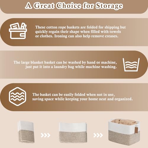 Goodpick 50L Large Woven Rope Storage Basket, Rectangle, Light Brown - color: Light Brown, size: 18"L x 14"W x 12"H
