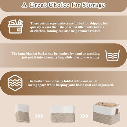 Goodpick 50L Large Woven Rope Storage Basket, Rectangle, Light Brown - color: Light Brown, size: 18"L x 14"W x 12"H