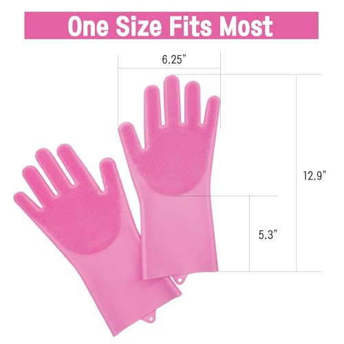Silicone Magic Gloves : Ultimate Cleaning Gloves for Dishwashing, Kitchen, Pet, and Car - color: Pink