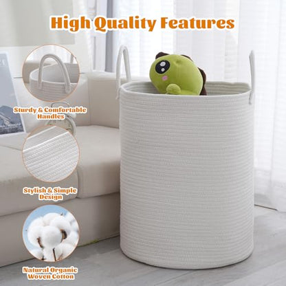 Woven Laundry Basket, Nursery Hamper, 15x15x18 Inch, White - color: White