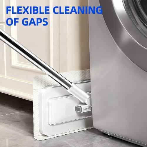 Press Grip Mini Mop with a Mini Foldable Desktop Mop, Zero-Touch Gap Dust Cleaner with 39in Stick & Clip On Locking Head, Dry Wet Disposable Dust Mop for Kitchen Wall Bathroom Toilet Corners - size: 39in Short Handle Mini Mop Set (2PC)