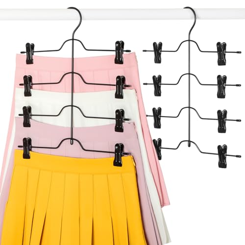TOPIA HANGER 4 Tier Metal Skirt Hangers with Clips 80% Space Saving 2 Pack - color: All Black, size: 2 Pack