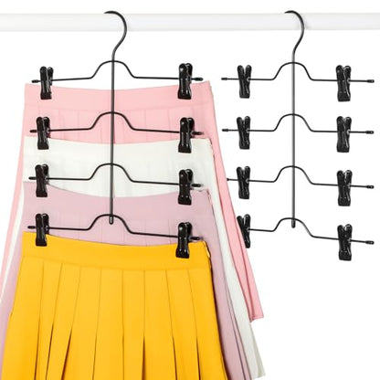 TOPIA HANGER 4 Tier Metal Skirt Hangers with Clips 80% Space Saving 2 Pack - color: All Black, size: 2 Pack