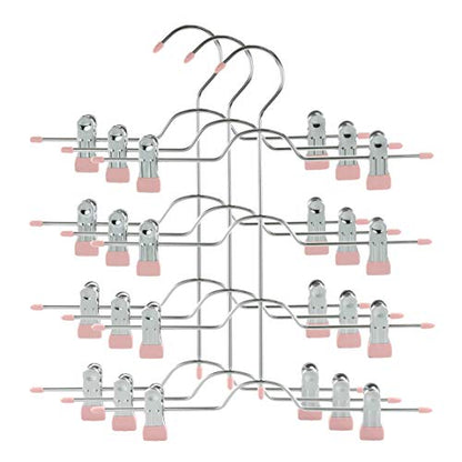 TOPIA HANGER 4 Tier Metal Skirt Hangers with Clips 80% Space Saving 3 Pack - color: Pink, size: 3 Pack
