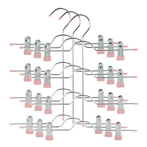 TOPIA HANGER 4 Tier Metal Skirt Hangers with Clips 80% Space Saving 3 Pack - color: Pink, size: 3 Pack