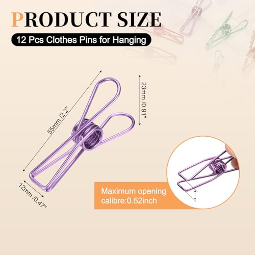 uxcell 12Pcs Clothes Pins for Hanging, 2.2" Metal Clothing Clips Heavy Duty Laundry Spring Pegs, Clothesline Clip Paper Holder Sealer for Holding Clothes, Paper, Food Packages, Purple - color: Purple, size: 2.2"