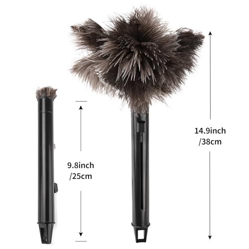 Retractable Feather Duster-Genuine Ostrich Feathers,Anti-Static,Reusable Eco-Friendly Handheld Cleaning for Keyboard,Home,Car,Office(10 to 15 Inches) 12Pack - color: Natural-15in-stylea-12pcs