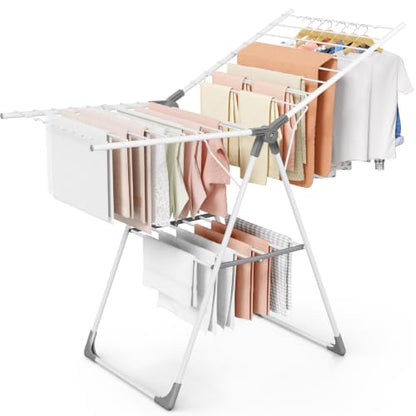 Sakugi Clothes Drying Rack, 55.5" Adjustable Wings, Foldable Design - color: White & Gray, size: Large (55.5"L x 22.8"W x 36.6"H)