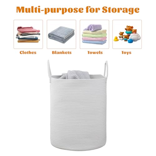 Woven Laundry Basket, Nursery Hamper, 15x15x18 Inch, White - color: White