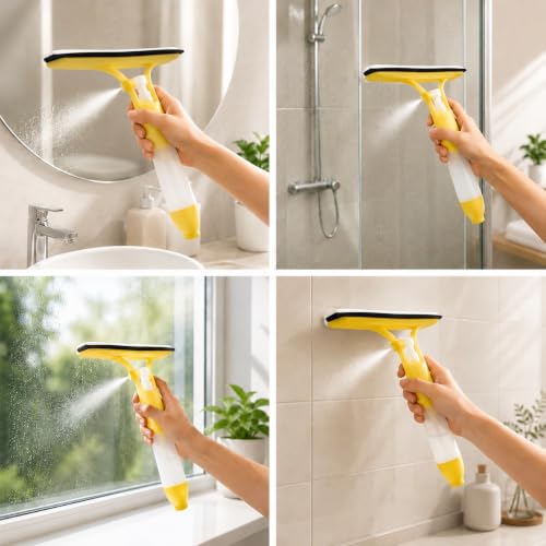 3-in-1 Glass Squeegee, Yellow Plastic Window Cleaning Tool - color: Yellow