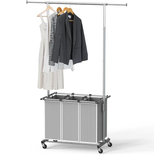 Simple Houseware Laundry Sorter Cart with Hanging Rod, Silver - color: Silver