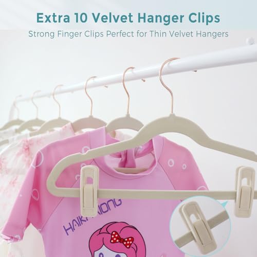 Tonswachic 50-Pack 11 Inch Baby Closet Hangers with 10 Clips - Soft Velvet Non-Slip Hangers for Infant & Toddler Clothes (Beige) - color: Beige, size: 50 Pack