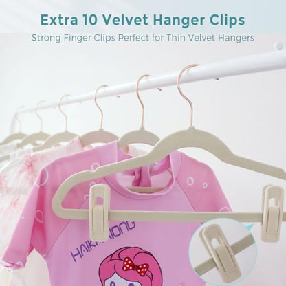 Tonswachic 50-Pack 11 Inch Baby Closet Hangers with 10 Clips - Soft Velvet Non-Slip Hangers for Infant & Toddler Clothes (Beige) - color: Beige, size: 50 Pack