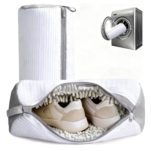 Shoe Washing Bag, Laundry Shoe Bag, Reusable Shoe Washing Bag, 360 ° Deep Cleaning,Suitable for All Shoe Types, With Self-Locking Zipper, 2-pack (White) - color: White
