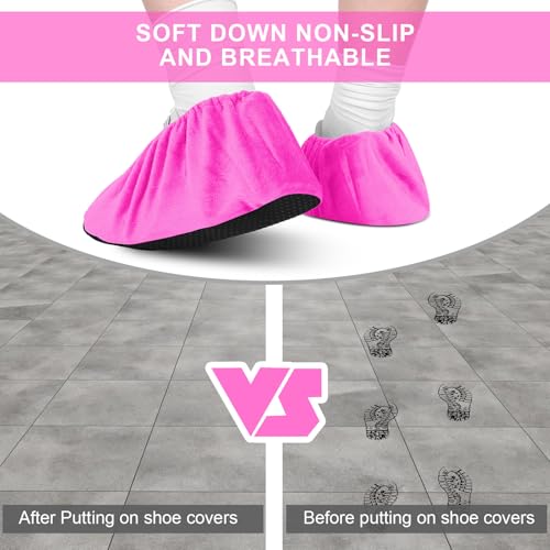 JaGely 11 Pair 11 Pair Reusable Cloth Shoe Covers for Indoors, Pink - color: Pink