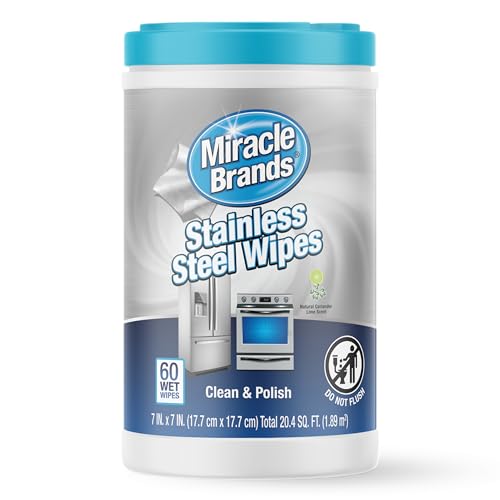 MiracleWipes for Stainless Steel, Great for Kitchen and Appliances, Including Oven, Refrigerator, Dishwasher, Microwave, Sink, Hood, Grill, Removes Fingerprints and Smudges - 60 Count - size: 60 Count (Pack of 1)