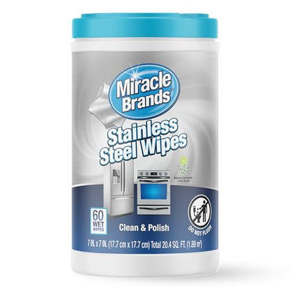 MiracleWipes for Stainless Steel, Great for Kitchen and Appliances, Including Oven, Refrigerator, Dishwasher, Microwave, Sink, Hood, Grill, Removes Fingerprints and Smudges - 60 Count - size: 60 Count (Pack of 1)