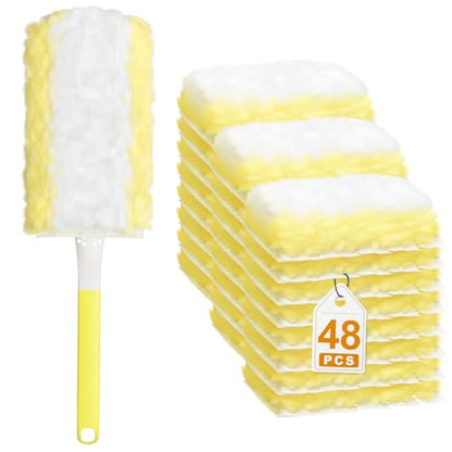 JOYMOOP Disposable Duster for Cleaning, with 1 Handles & 48 Ct Yellow Heavy Duty Refills for Swiffer Feather Duster, Household Cleaning Tool for Electronics, Dusting Furniture, Blinds - color: Yellow[handle]*1+yellow[refills]*48