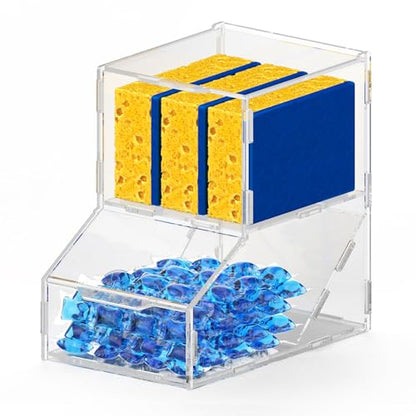 Acrylic Laundry Pods Organizer with 2 Lids - Multi-Purpose Dispenser for Dishwasher Pods, Detergent Powder, Dryer Balls & Snacks | Wall Mount or Desktop Storage
