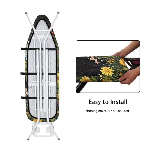 Iron Board Cover,Black Cat Flower 15x54 Inch Standard Ironing Board Cover with Elastic Edge,Home Decoration Table Top Ironing Board Cover - color: Black Cat Flower Print