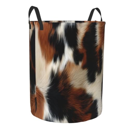 Brown Cowhide Laundry Basket Laundry Hamper With Handles Collapsible Laundry Baskets Storage Basket For Room Bathroom Bedroom Decor - color: Brown Cowhide