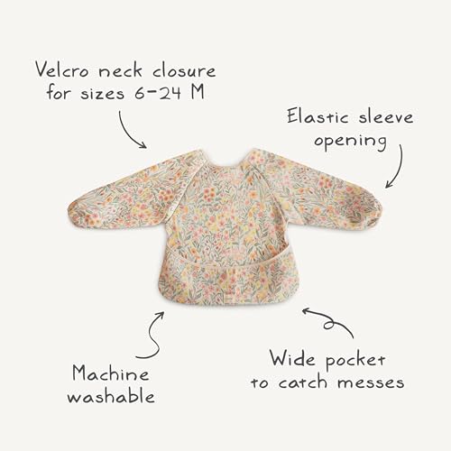 mushie Long Sleeve Baby Bib | Water Resistant Adjustable Fit - color: Retro Flowers