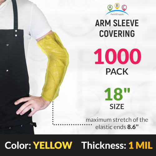 ABC PACK & SUPPLY Disposable Arm Sleeves, 18 Inch PE Arm Covers, Sleeve Covers with Elastic Ends for Food Processing - color: Yellow, size: 1000 Pack