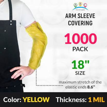 ABC PACK & SUPPLY Disposable Arm Sleeves, 18 Inch PE Arm Covers, Sleeve Covers with Elastic Ends for Food Processing - color: Yellow, size: 1000 Pack