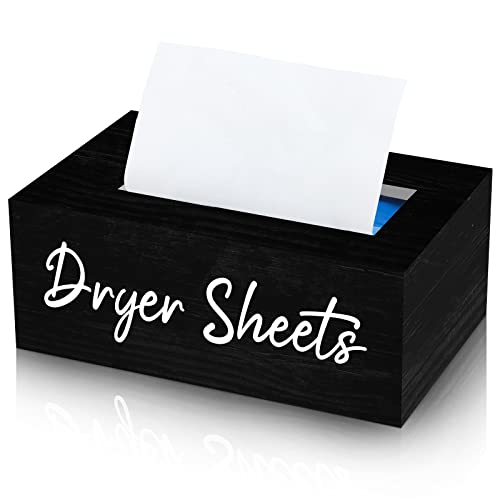 Blulu Dryer Sheet Holder for Laundry Room Wooden Dryer Sheet Container Sheets Dispenser Box Wooden Container Modern for Organizing Fabric Laundry Pods, 7.87 x 4.72 x 2.75 Inches(Black) - color: Black