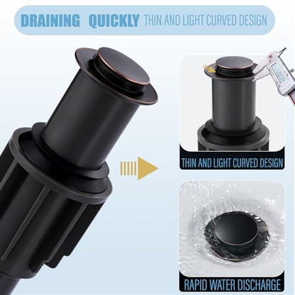 ALEASHA Pop Up Sink Drain Without Overflow, Bathroom Sink Drain Vessel Sink Stopper Pop Up Sink Drain Stopper, Pop Up Drain for Bathroom Sink Drain Strainer for Hair Catcher,Oil Rubbed Bronze - color: Oil Rubbed Bronze, style: Without Overflow