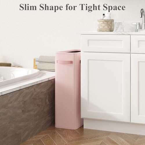 Optish 50L Pink Slim Laundry Hamper, Narrow Laundry Basket with Handles, Baby Girl Hamper for Nursery, Dorm, Bedroom, Living Room, Collapsible Laundry Basket - color: Pink, size: 50L