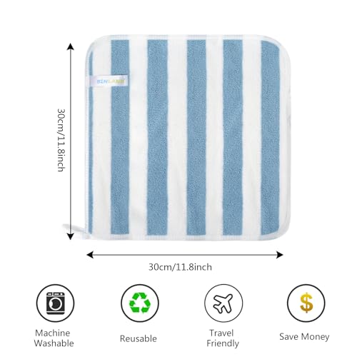 Microfiber Facial Cloths Fast Drying Washcloth 12x12inch Stripes 6 pack - color: Blue Stripes, size: 1 Count (Pack of 6)