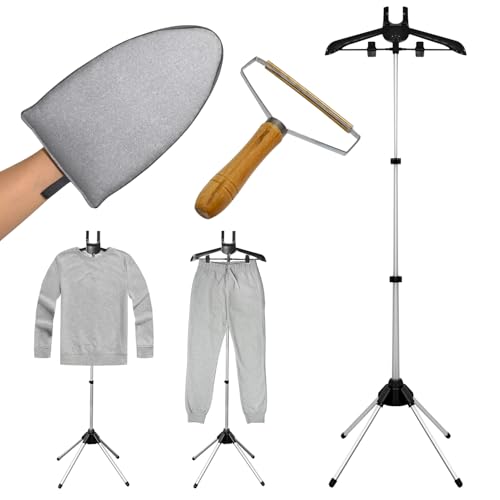 Garment hanger for steaming clothes with Ironing Gloves,Steam rack for clothes,Handheld garment steamer rack,Clothes hanger for steam ironing,Steam stand clothes,Steam iron steamer hanger standing - color: Clothes rack+Ironing Gloves