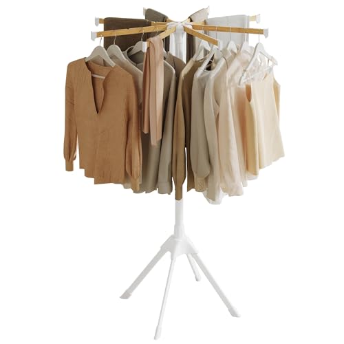 SONGMICS Clothes Drying Rack, Foldable Metal Airer, Bamboo Hanging Rods - size: 1 Tier