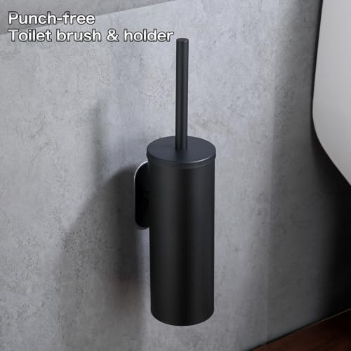 Black Wall-Mounted Heavy Duty Adhesive Round Toilet Brush Holder