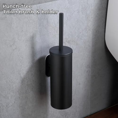 Black Wall-Mounted Heavy Duty Adhesive Round Toilet Brush Holder