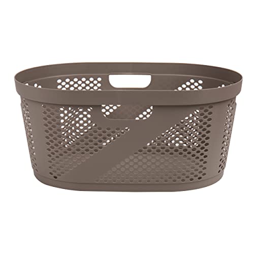 Mind Reader 40L Ventilated Laundry Baskets, Lightweight Clothes Hamper with Cutout Handles for Bathrooms and Closets, Plastic, Set of 2, Tan - color: Tan