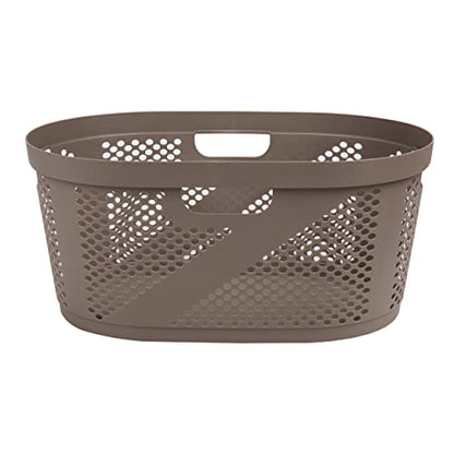 Mind Reader 40L Ventilated Laundry Baskets, Lightweight Clothes Hamper with Cutout Handles for Bathrooms and Closets, Plastic, Set of 2, Tan - color: Tan