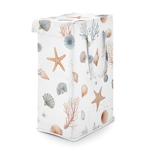 Sweet Jojo Designs Laundry Hamper (Ocean Seashells) for Boys and Girls, Foldable Dirty Clothes Basket with Handles for Baby Nursery, Kids Bedroom, Teen Bathroom (Nautical, Beach Theme, Watercolor) - color: SeaShell