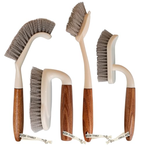 4-Pack Heavy Duty Scrub Brushes Set with Wooden Handles
