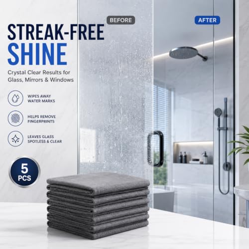 5 PCS Magic Cleaning Cloth Thick Microfiber Cleaning Cloths Streak Free Glass Cleaning Cloth for Windows Mirrors Shower Doors Kitchen and Stainless Steel Reusable Lint Free Wipes 15.7 x 11.8 Inch