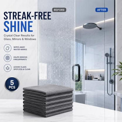 5 PCS Magic Cleaning Cloth Thick Microfiber Cleaning Cloths Streak Free Glass Cleaning Cloth for Windows Mirrors Shower Doors Kitchen and Stainless Steel Reusable Lint Free Wipes 15.7 x 11.8 Inch