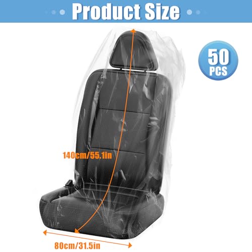 MYFAMIREA 50 PCS Disposable Car Seat Covers Clear Plastic Vehicle Seat Protector, Plastic Seat Covers Protector Universal Water Resistant and Stain Resistant for Cars Auto Truck Bus Airplane - color: Car Seat Covers, size: 50 PCS